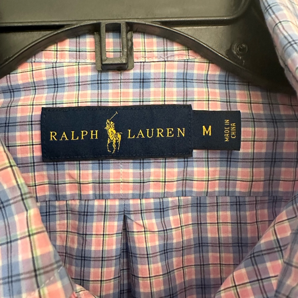 Mens RALPH LAUREN Blue/Pink Plaid Long Sleeve Button Front Shirt Size M - Picture 4 of 7